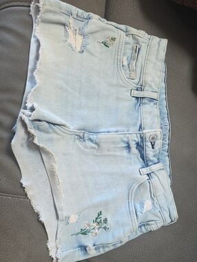 ❤️5for$25 Arizona Jean Co. Lt Blue Distressed Denim Shorts w/ Floral Embroidery